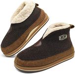 KuaiLu House Slippers for Men,Memory Foam Slipper Boots with Arch Support Comfort Closed Toe Pull On Bedroom House Shoes for Men Warm Plush Fleece Lining Rubber Sole,Brown Size 13.5-14