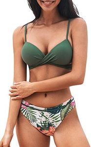CUPSHE Conjuntos de Bikinis Push-up Estampado Floral Traje de Baño de Dos Piezas (Verde Olivo, X-Small)
