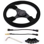 Suede Steering Wheel, 6 Bolt Steering Wheel - Racing Steering Wheel 14in/350mm for MOMO Style 6-Bolt Black Suede Black Stitching with Horn Button