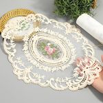 2 Pack Retro Lace Placemats French Crochet Doilies Table Placemats Handmade Embroidered Table Mats Farmhouse Placemats 12x16 inch Place Mats Cup Mat (Beige)