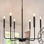 LASENCHOO 6 Light Black Farmhouse Chandeliers Ceiling Lights, Modern Farmhouse Light Fixtures Hanging Rustic Pendant Lighting for Kitchen Island Bedroom Living Room Dining Room Light Fixtures