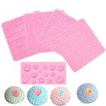 Fondant Impression Mats Molds, Knitting with Button Silicone Chocolate Molds (5 Packs), Sweater Design Knit Impress Texture Stamp Mat for Baby Shower, Birthday Cake Decorating Cupcakes Topper