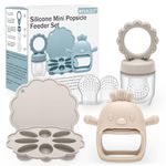 3 Pack Silicone Teething Mitten for Babies with Baby Fruit Food Feeder & Freezer Tray Set, BPA Free Infant Teething Relief Toy for 3 Month+, Additional Silicone Sacs