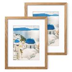 Axeman 8.5x11 Picture Frame with Mat for 6x8, Solid Oak Wood Diploma Frame with Tempered Glass, Natural Wood 8.5''x11'' Certificate Document Frame with Wall Hook Included, Set of 2, Natural