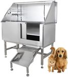 CHEINAUTO 50 Inch Pets Dog Grooming Tub, Stainless Steel Pet Dog Bath Tub Professional Home Large Dog Wash Station with Steps Faucet & Accessories, Right Door