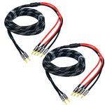 Arklove 25ft 2packs 13awg Speaker Cable Premium Heavy Duty Braided Wire Dual Banana 2 Plug to 4 Banana Male Plugs Frequency Division 2 Banana Plugs - 4 Banana Plugs 1pair