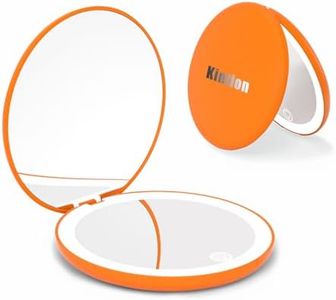 Kintion Travel Mirror with Light, 1X/10X Magnification Compact Mirror, 4" Rechargeable LED Purse Mirror, Dimmable 3 Color Temperature, Portable Lighted Pocket Mirror, Orange