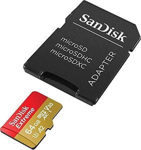 Sandisk Extreme 64GB microSD UHS-I Card with Adapter- 160MB/s U3 A2- SDSQXA2-064G-GN6MA, Red/Black