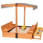 Aivituvin Kids Sand Boxes with Canopy Sandboxes with Covers Foldable Bench Seats, Children Outdoor Wooden Playset - Upgrade Retractable Roof (GUT08)