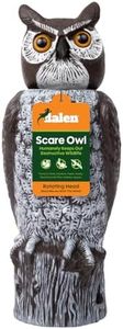 Dalen Rotating Head Fake Owl Decoy to Scare Birds Away from Gardens, Rooftops, and Patios - Scarecrow Provides Chemical-Free Pest Control - Safe and Humane, 18" 360º Rotating Head