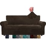 CHELZEN Velvet Extra Large Couch Covers 4 Seater Thick Stretch Oversized Sofa Covers for Dogs Pets Non-Slip XL Sofa Slipcover Washable Furniture Protector (4 Seater, Dark Coffee)