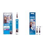 Oral B Kids Electric Rechargeable Toothbrush Featuring Frozen Characters &Oral-B Kids Electric Rechargeable Toothbrush Heads Replacement Refills Featuring Disney Frozen Characters(Pack of 2)Multicolor