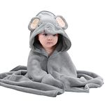 BBXWANG Cotton Hooded Baby Towel, Cute Baby Bath Towel for Newborns, Infants, Toddlers, Baby Towels with Hood for Girls Boys (gray elephant, 80x80cm)