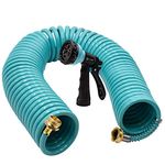 AUTOMAN Recoil Garden Water Hose 50 ft, EVA Curly Water Hose with Brass Connectors,Garden Hose Coil,Includes 7-Pattern Function Sprayer,Retractable,Corrosion Resistant Garden Coil Hose.