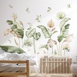 decalmile Boho Tropical Leaves Wall Decals Palm Leaf Green Plants Wall Stickers Living Room Bedroom Office Wall Decor