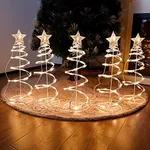 Twinkle Star 5 Pack Spiral Christmas Tree Decor with Clear 125 Count White Wire Incandescent Lights, 18 Inch Tall Xmas Trees Indoor Outdoor Festive Holiday Decoration