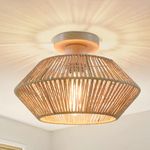 LynPon Bohemian Woven Rattan Ceiling Light, Hand-Worked Cage Chandelier Farmhouse Natural Mini Rattan Lamp for Living Room Bedroom Kitchen Entryway