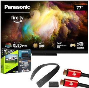 Panasonic Z8BAP 77 Inch OLED 4K Smart Fire TV, 144Hz TV-77Z8BAP Bundle with 4 YR CPS Enhanced Protection, WN10 Wireless TV Neck Speaker, HDMI Cable & Deco Gear Home Theater Beginner's Guidebook