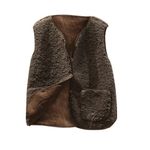 Wyongtao Teddy Fleece Gilet for Women Sleeveless V-neck Button Down Vest Sherpa Fluffy Waistcoat Coat Solid Color Lightweight Cozy Gilets Ladies Winter Soft Jacket with Pockets Fur Fuzzy Coat Outwear