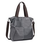 Kono Large Handbags for Women Canvas Tote Bag Patchwork Casual Hobo Shoulder Bags Top Handle Bag Plaid Oversize Crossbody Messenger Bag for Weekend Overnight Holiday Travel Work School (Grey)