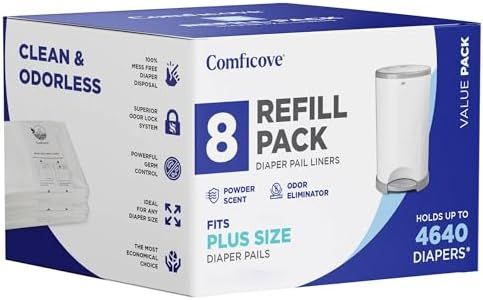 Comficove 8 Pack Dekor Plus Diaper Pail Refills, Compatible with Dekor Diaper Pail Refill Bags, Extra Thick Scented Diaper Bag Refill Liners for Odor Control