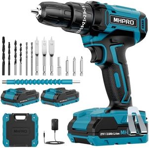 MHPRO Trapano Avvitatore Batteria 21V, Avvitatore a Batteria con 2 Batterie da 2.0Ah, 42N.m di Coppia, 2 Velocità, 25+3 Coppia, 14 Accessori, Luce a LED, Per il fai da te, in Casa e Giardino
