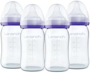 Lansinoh Anti-Colic Glass Baby Bottles, 5 Ounces, 4 Count Bottles for Feeding, Baby Essentials, Includes 4 Slow Flow Nipples, Size S