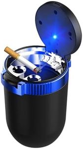 Dickno Car Ashtray with Lid, Detachable Stainless Smokeless Auto Ashtray, Portable Mini Vehicle Trash Can with LED Blue Light, Universal Interior Accessories for Cup Holder (Blue, 1 PC)