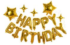 23pcs Birthday Balloons Banner, 3D Gold Premium Mylar Foil Ecofriendly Letter Happy Birthday Banner with 5pcs Star Balloons Kits for Kids Girls Boys Men Adults Birthday Party Decorations US7GD