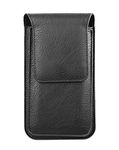 HITFIT Waist Holster Pouch Genuine Leather Holster Double Mobile Pouch Belt Clip Cases Waist Bag Pack for iPhone 12 Pro Max - Black (2 Pocket for 6.5 inch and 5.5 inch Mobile)