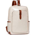 BROMEN Leather Laptop Backpack for Women 15.6 inch Computer Backpack College Travel Daypack Bag Beige