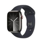 Apple Watch Series 9 [GPS + Cellular 45mm] Smartwatch with Graphite Stainless Steel Case with Midnight Sport Band S/M. Fitness Tracker, Blood Oxygen & ECG Apps, Always-On Retina Display (Renewed)