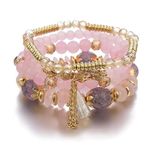 ROYAL NEEDS Fashionable Beaded Multilayer Bracelets for girls and women's. Multicolor flexible crystal Bohemian Stackable Bracelets for women's (Pink)