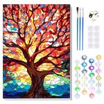 MOGTAA Framed Paint by Number Kits for Adults Beginners, Tree Paint by Number for Adults on Canvas Framed, DIY Oil Painting Kits Art Crafts with Wooden Frame(12x16inch)