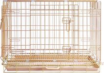 HOMEY PET Copper Gold Dog Crate 30 Inch, Portable Folding Metal Wire Dog Kennel Pet Dog Cage with Removable Floor Grid, Pull Out Pan, Double Doors, Handle for Medium-Small Breed Dogs Indoor Travel