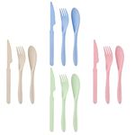 12 Pieces Forks Spoons Knife Set, Wheat Straw Cutlery Set, Reusable Flatware Set for 4, Utensils for Party, Travel, Work, Picnic, Camping or Daily Use