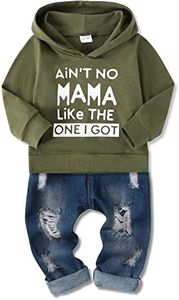 SOLOYEE Bebé Niño Conjunto Ropa 12-18 Meses Infantil Moda Letra Patrón Sudadera Manga Larga Con Capucha + Pantalones Vaqueros 2 Piezas, Verde Militar