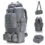 King'sGuard 100L Camping Hiking Backpack Molle Rucksack Military Camping Backpacking Daypack, Grey, L, 100l Camping Hiking Backpack