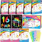 ZMLM Party Bag Fillers for Kids Scratch Art for Kids Party Favors: Rainbow Mini Scratch Note Bulk Art Craft Drawing Supplies Kit Girl Boy DIY Toys Gift for Birthday Children's Day (16 PCS Blue)