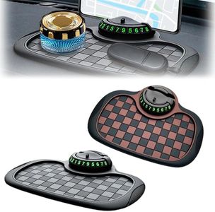 Multifunction Car Anti Slip Mat, 360° Rotatable Phone Holder Dashboard Pad with Temporary Parking Number Rotatable Car Anti Slip Mat Phone Holder (Brown+Black)