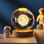 Crystal Ball Night Light Projection Lamp Planet Model,3D Crystal Ball with Led Wooden Base for Christmas Thanksgiving Birthday, Home Room Decor LED Night - USB Powered with Switch (Starry Sky, 6CM)