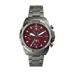 Fossil Analog Burgundy Dial Men's Watch-FS6017 Stainless Steel, silver Strap