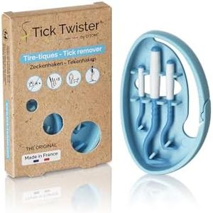 Tick Twister O’Tom Tire Tique pour Humain, Chien, Chat – Pince a Tique x3 avec ClipBox et boîte en Carton Recyclable – Retrait sans Douleur et en Quelques Secondes– Fabriqué en France (Bleu)