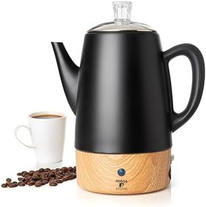 Moss & Stone 10 Cup Black Percolator Coffee Pot Electric, Stainless Steel Coffee Percolator Electric With Keep Warm Function, Classic Perculator Pot With Removable Basket for Home or Office