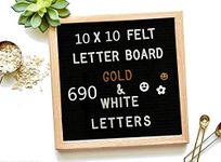 Felt Letter Board 10*10 inch Wooden Frame DIY Message Board Memo Menu Notice Kitchen Notes Board with 460 White & Gold Coloured Letters Numbers Symbols Emojis for Home,Restaurant,Party,Wedding