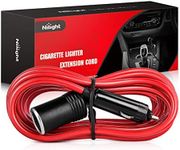 Nilight 10003W 14 Ft Male-to-Female Extension Cord Cable Heavy Duty 12V/24V Car Charger with Cigarette Lighter Socket,2 Years Warranty, red