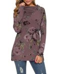 WEACZZY Womens Long Sleeve Shirts Button Cowl Neck Casual Loose Tunic Tops Blouse Dressy Fall Fashion Outfits 2024, Floral Red Bean, Large