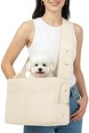 Small Dog Cat Sling Carrier 11 lbs, Crossbody Pet Bag with Firm Support Mat | Firm Support Mat Helps Prevent Sagging, Soft Padded Adjustable Shoulder Strap, 7 Storage Pockets, 15.7" x 8" x 11", Beige