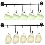 HOMEBROS Coffee Mug Rack, Black Metal Coffee Cup Rack Wall Mounted Hanging Coffee Mug Holder with 10 Mug Hooks Space Saving Kitchen Coffee Bar Mug Hanger Tea Cup Holder for Storage & Display - 2 Pcs