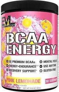 EVL BCAAs Amino Acids Powder - BCAA Energy Pre Workout Powder for Muscle Recovery Lean Growth and Endurance - Rehydrating Post Workout Recovery Drink with Natural Caffeine - Pink Lemonade